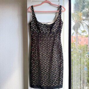 Elie Tahari Cotton Broderie Lace Pencil Dress in Black & Nude size